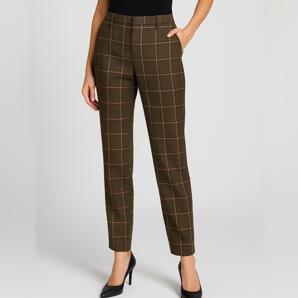 VTG Pendleton 100% Virgin Wool Tweed Pants Size 4 Windowpaine Plaid Brown USA